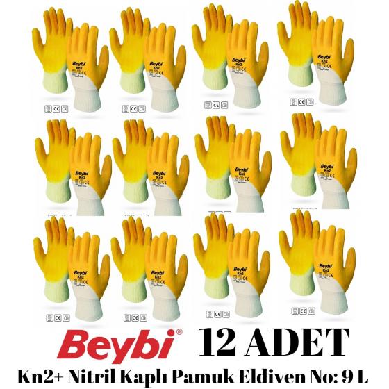 Beybi Kn2 Nitril Kaplı Pamuk Eldiven No: 9 L - 12 ÇİFT