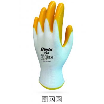 Beybi Pn7 (Elk7) Sarı Nitril Kaplı Polyester Eldiven No:9L 1Çift