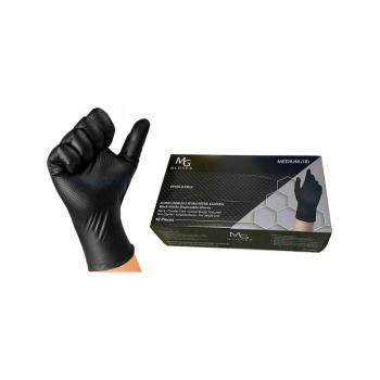 Mg Gloves Nitril Eldiven Çift Yönlü Siyah (L) 50 Li Ekstra Kalın Dokulu Tamirci Eldiveni
